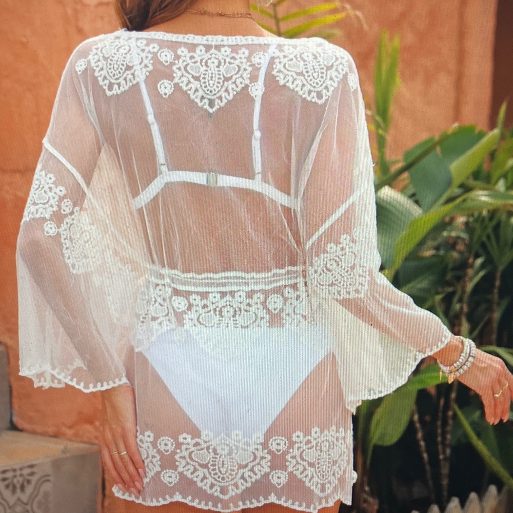 Sheer White Lace Beach Cover-Up Tunic for Women - Picture 4 of 5